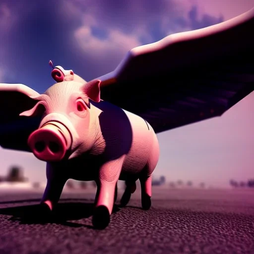 Pig with wings, ultra graphics,RTX, TXXA, SSAO, High quality,hyperrealistic, HDR,4k