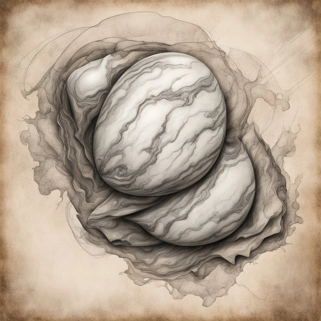 Hyper Realistic marble-sketch on vintage-grungy-paper