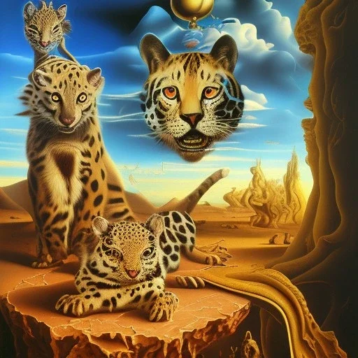 Salvador Dali with his pet ocelot Babou , hypperealism , surrealism , a masterpiece by salvador dali himself, outlandish painting , extreme painting , high definition , high detailed, vivid deep colours, complex ,oil on canvas ,