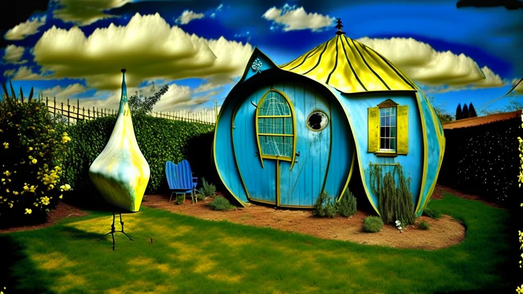 salvador dali styled picture of backyard shed