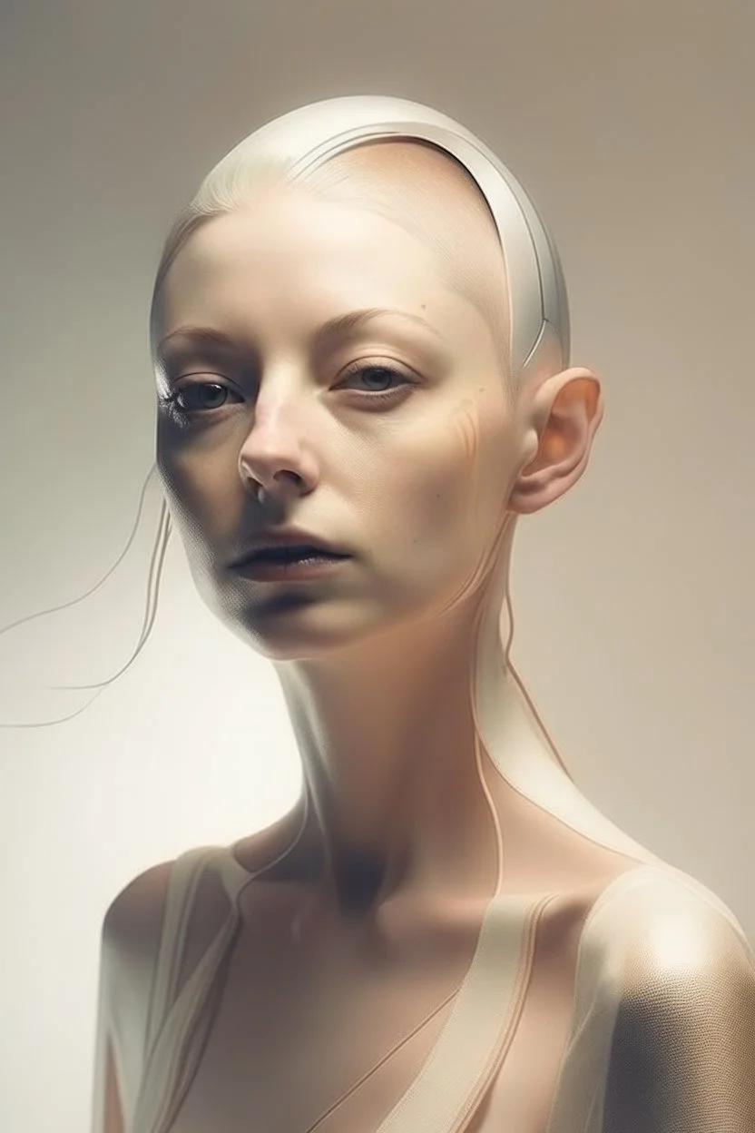 Portrait, woman, no air, creamy colors, futuristic, no hair