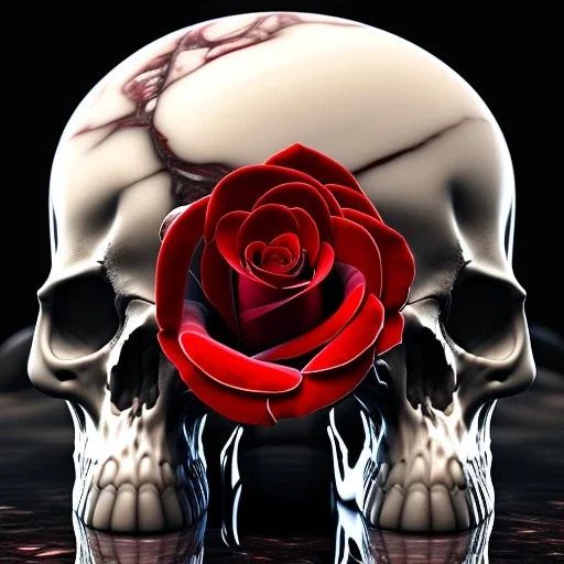 Crack Skull and red rose, marble texture, dark, shallow depth of field, macro lens, unreal engine 5, hyper detailed,8k, HDR, hyperphotorealistic, bone, set in fire, trending by artstation