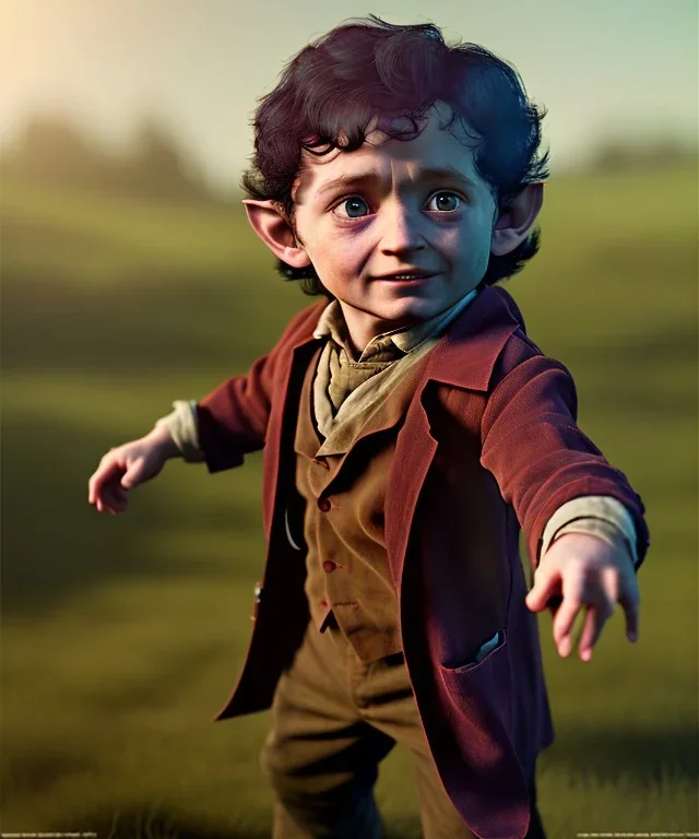 Frodo baggins toddler, full body, dramatic lighting, hyper realistic