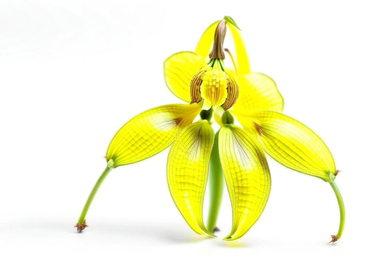 yellow lady slipper flower centeredon a white background