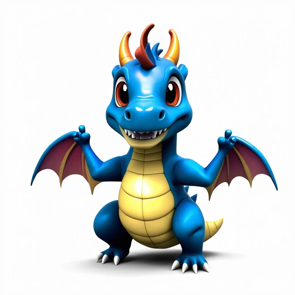 3D cute dragon character, normal hands and legs big, full body, 2 small wings, vivid colors, plain white background