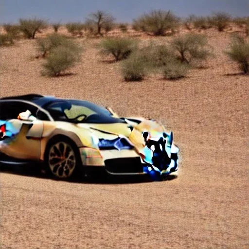 Bugatti with camouflage in the desert