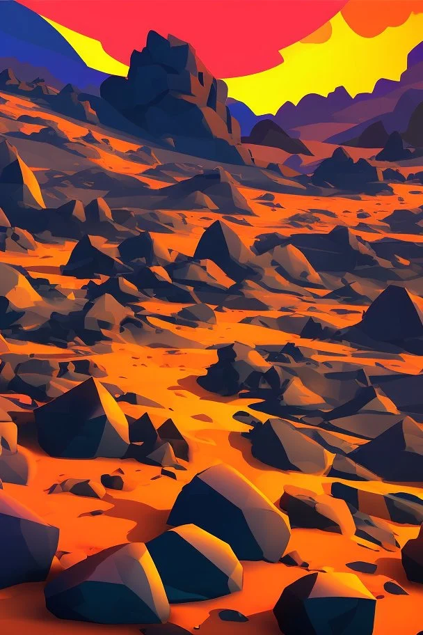 an inferno landscape with rocks cell shading