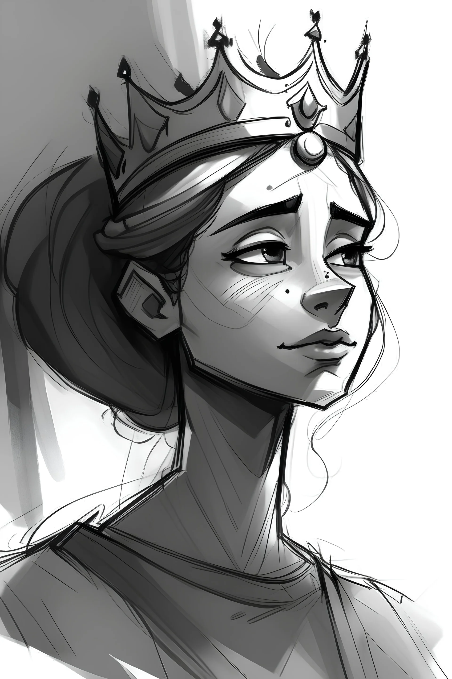 sketch of a young queen that is feeling giuly but trying to pretend she is brave and she can work through it