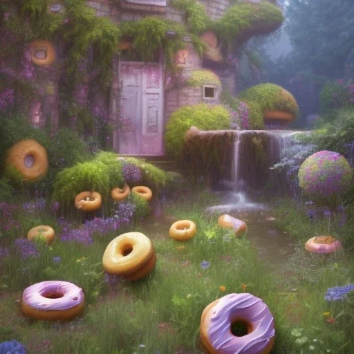 door, pixar style, volumetric summer garden environment and background, realistic painting of donuts, looking excited, volumetric lighting, dramatic lighting, detailed digital painting, extreme dense and fine fur, anime, ornate, colour-washed colors, elegant, small minutiae, tiny features, particulars, centered, smooth, sharp focus, renderman gofur render, 8k, uhd, detailed eyes, realistic shaded volumetric lighting, sunlight caustics, backlight, centered camera view