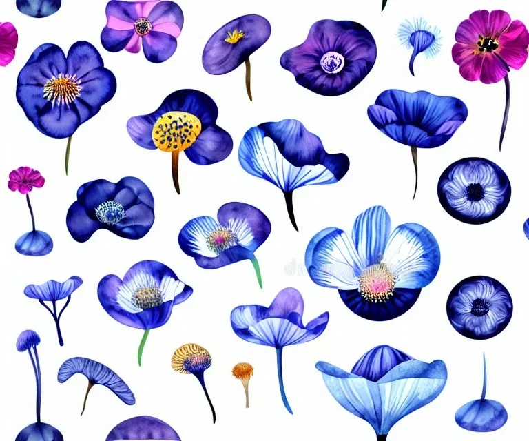 Vector anemone set illustration. Watercolor white backdrop