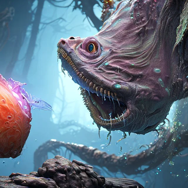 fluid ink angler fish creature, unreal engine 5, 8k resolution, photorealistic, ultra detailed