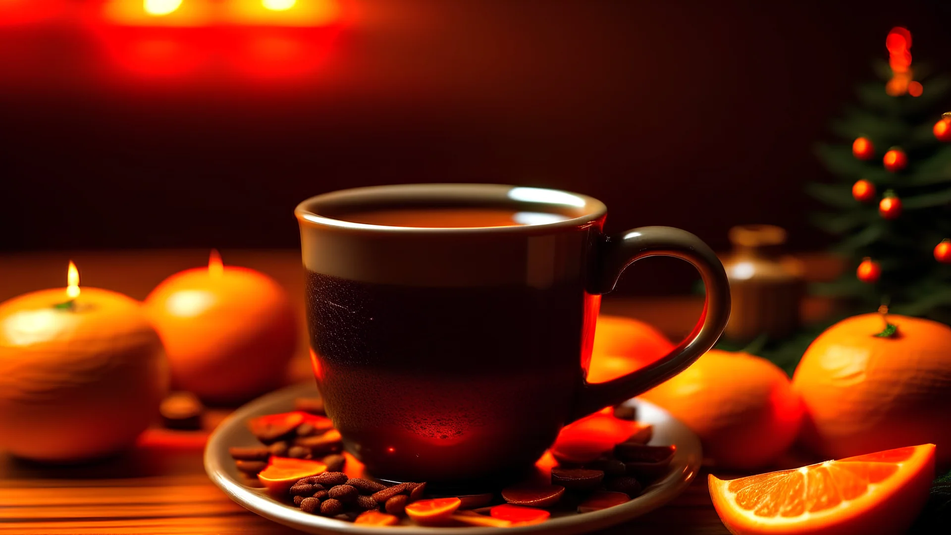 christmas mulled wine with spices, a orange coffee cup on the table Generative AI