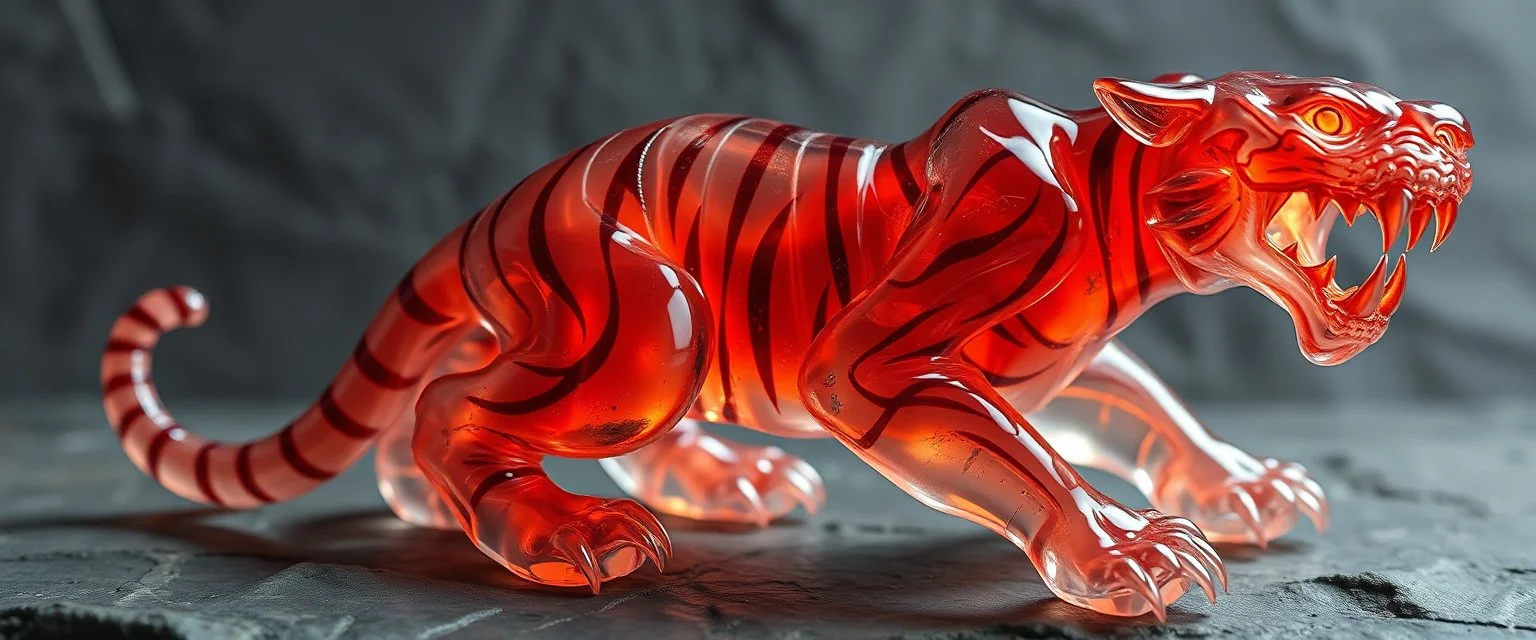 hollow stone made of transparent slime monster tiger