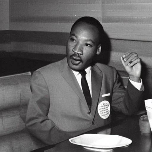 Martin Luther King Jr. eating pizza at a Denny's restaurant