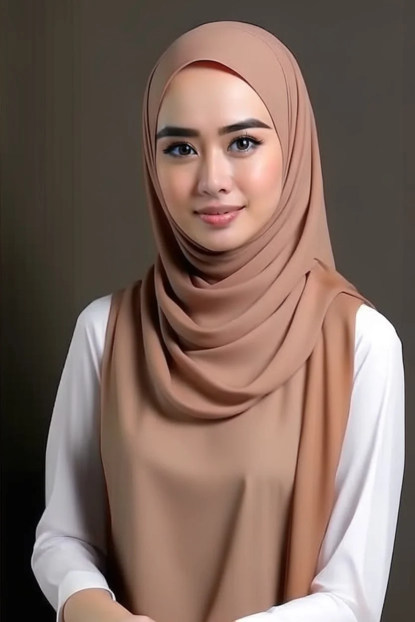 a muslim woman, fair skin, Malay race, standing posture, young executive