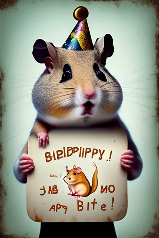 Hamster happy birthday, holding a sign "Brigitte"