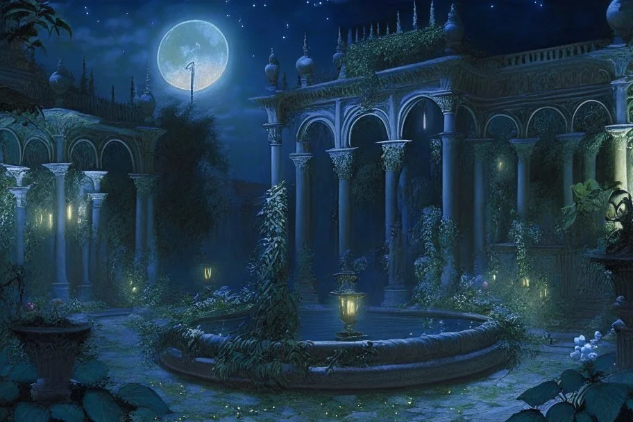 Night in the garden of the palace of good and evil