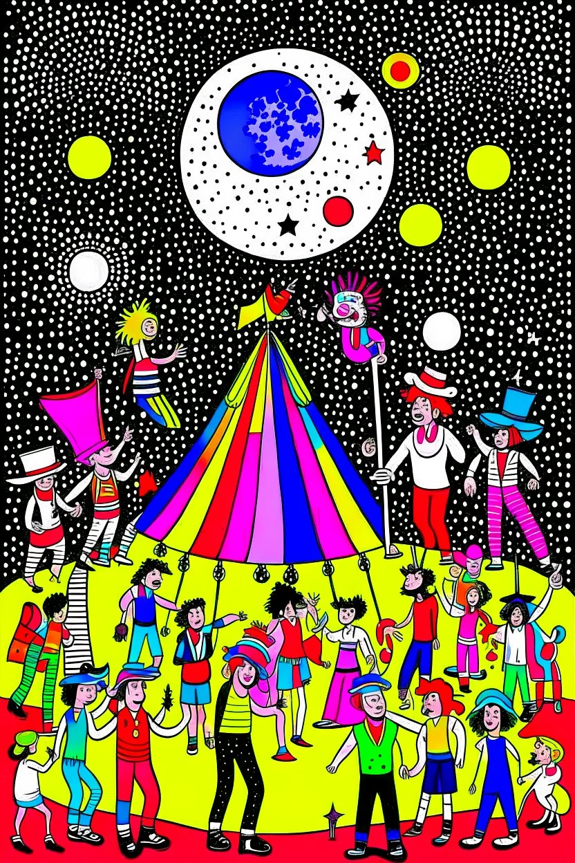 party in 80's with circus on the moon full