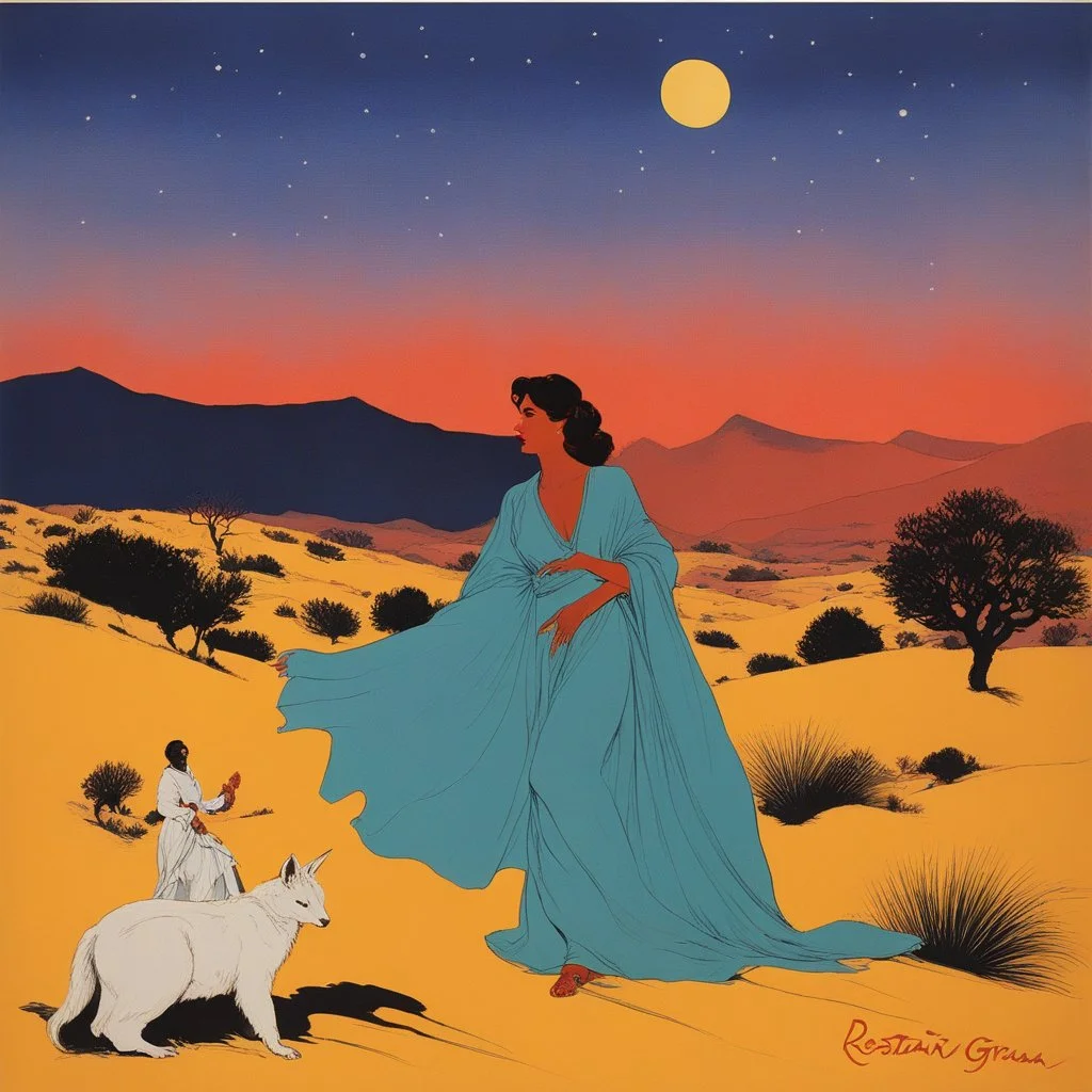 [poster by René Gruau] Ostara (in American Gods) Colourfully encounter in the desert