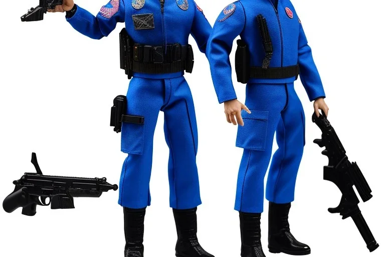 Mike Pence as G.I. Joe toy Doll figure With a pistol space force Blue fabric uniform, black Moonboot, full body, face