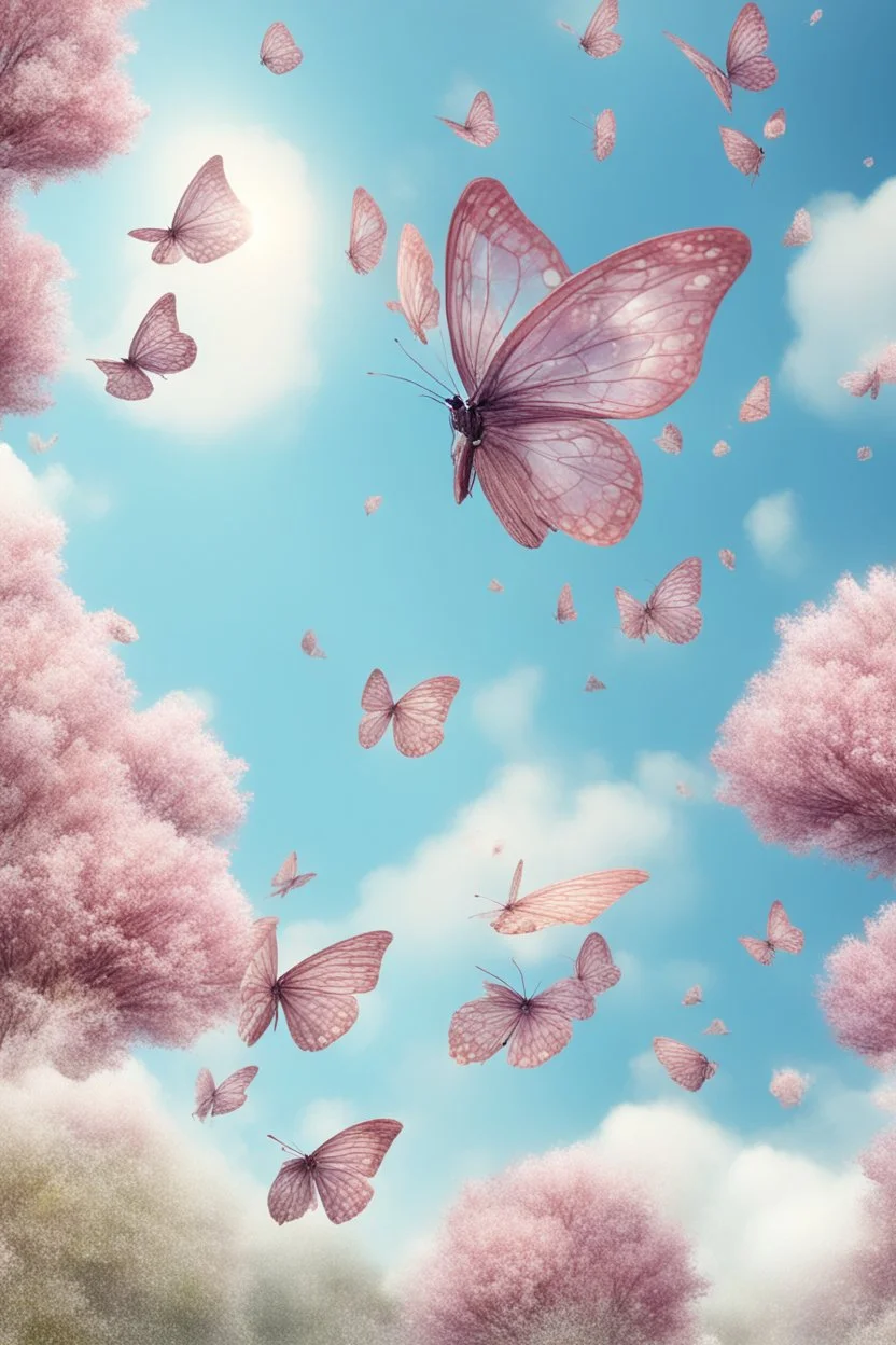 Bubbles and Butterflys flying to the sky at midday