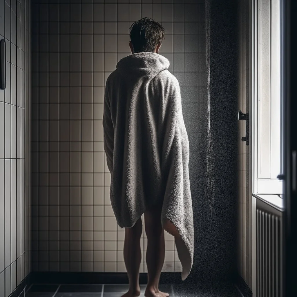 person, just after shower, whole body