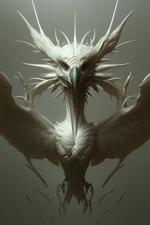 Bird-like creature,artgerm , studio mappa, photorealistic, Hyperrealistic, cgsociety zbrush_central fantasy album cover art 4k hdr 64 megapixels 8k back lit complex elaborate fantastical hyperdetailed