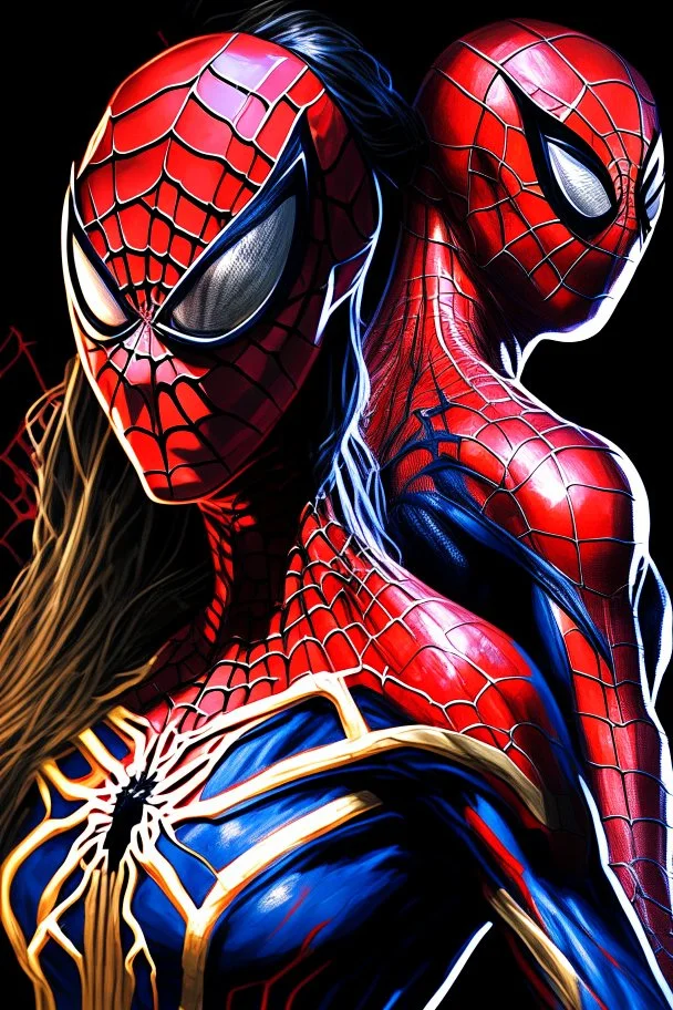 spiderman and spiderwoman across the spider-vers. Maximum detail, power colors