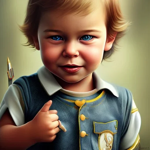 Brad Pitt toddler, smile, full body, hyper realistic