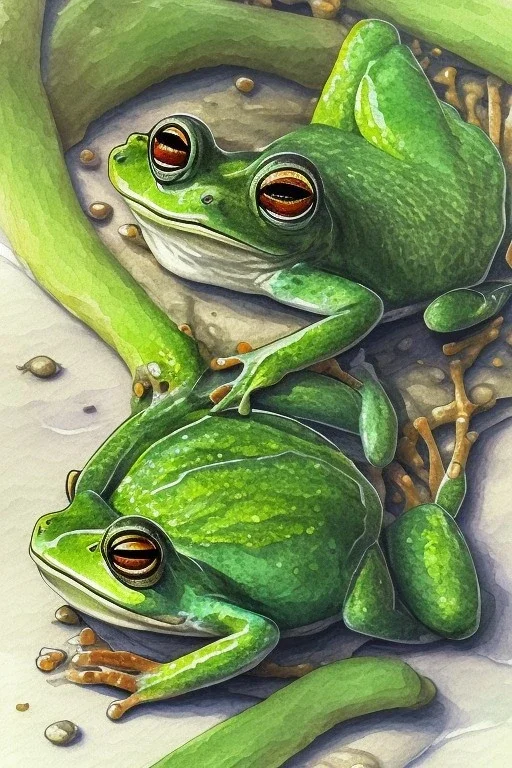 Sleeping frog. Watercolour