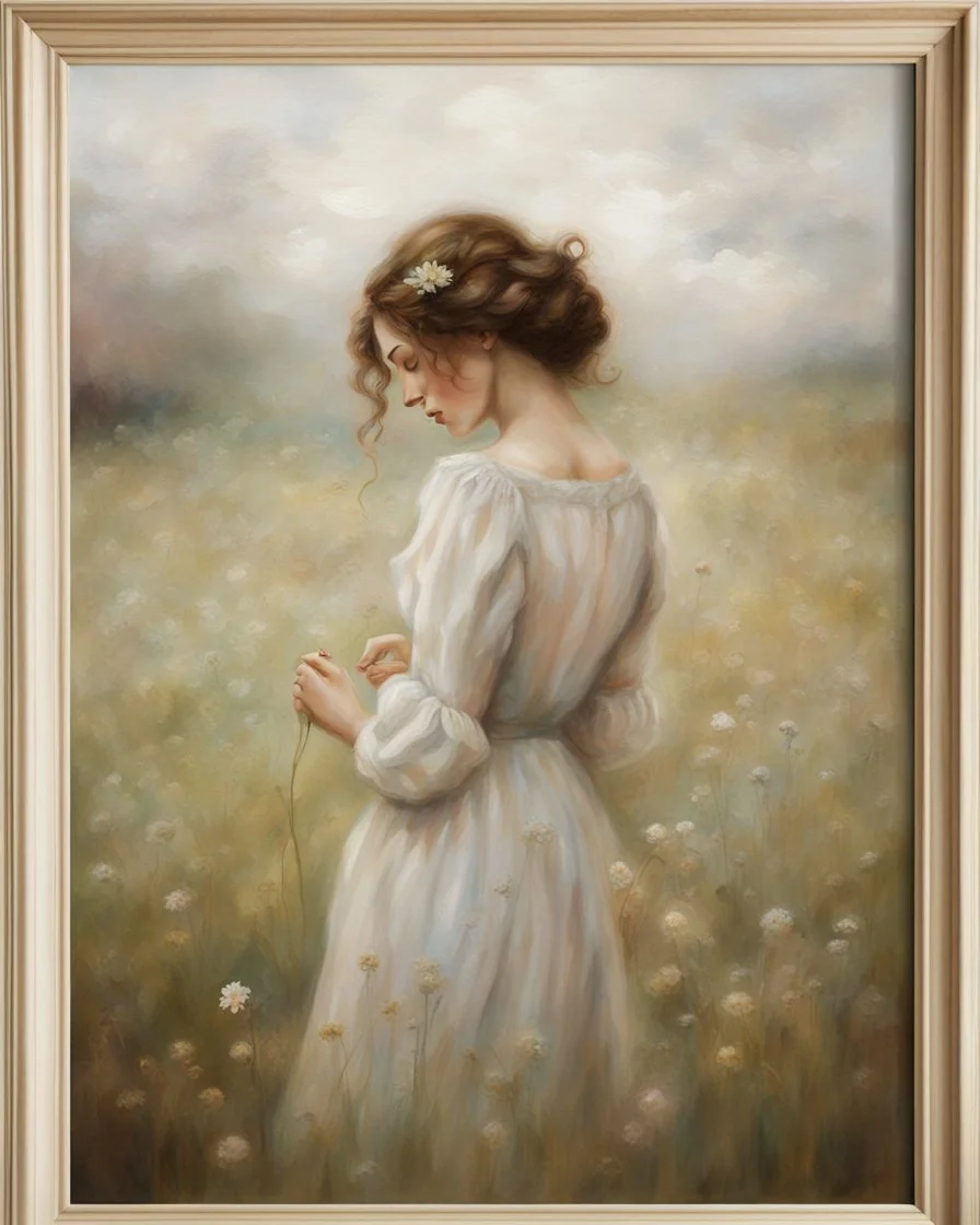 Woman in Spring Field Art Print moody colors baroque style