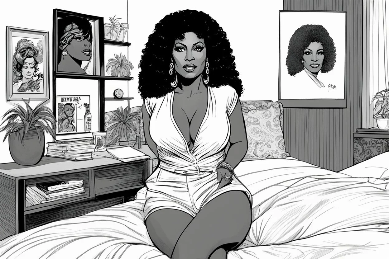 an illustration for the comic "Danger in the bedroom: Pam Grier is Coffy" by Hugo Pratt and Rubén Pellejero