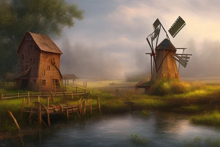 farm windmill river