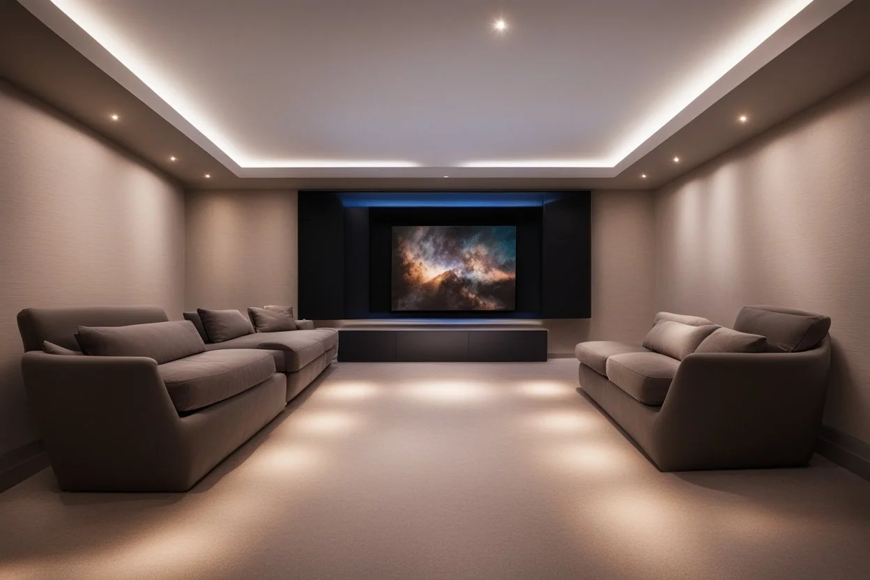 dedicated home cinema room with LED ambient lighting in the walls make sure the room is completely symmetrical