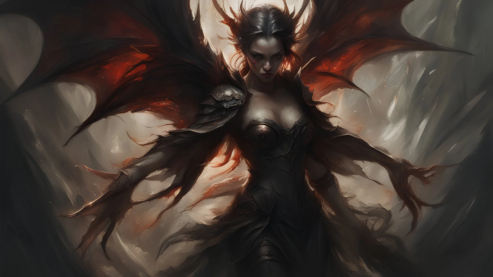 Demonic Elves with Wings,, Full Body Shot, Hyperrealistic, Photorealistic, Instant Details, darkness, by Raymond Swanland & Alyssa Monks & Anna Razumovskaya