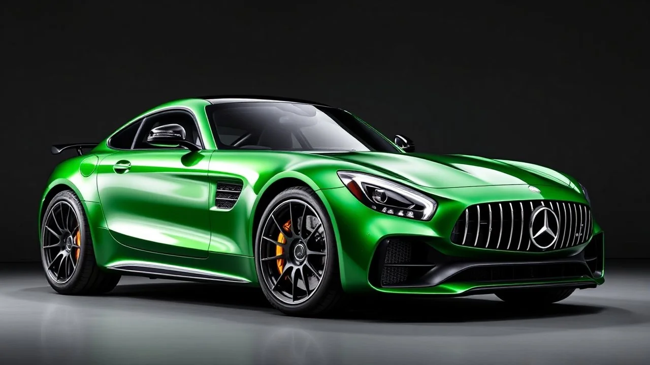 Mercedes-Benz AMG GT63s, green, with four side doors and the head of the car to the right