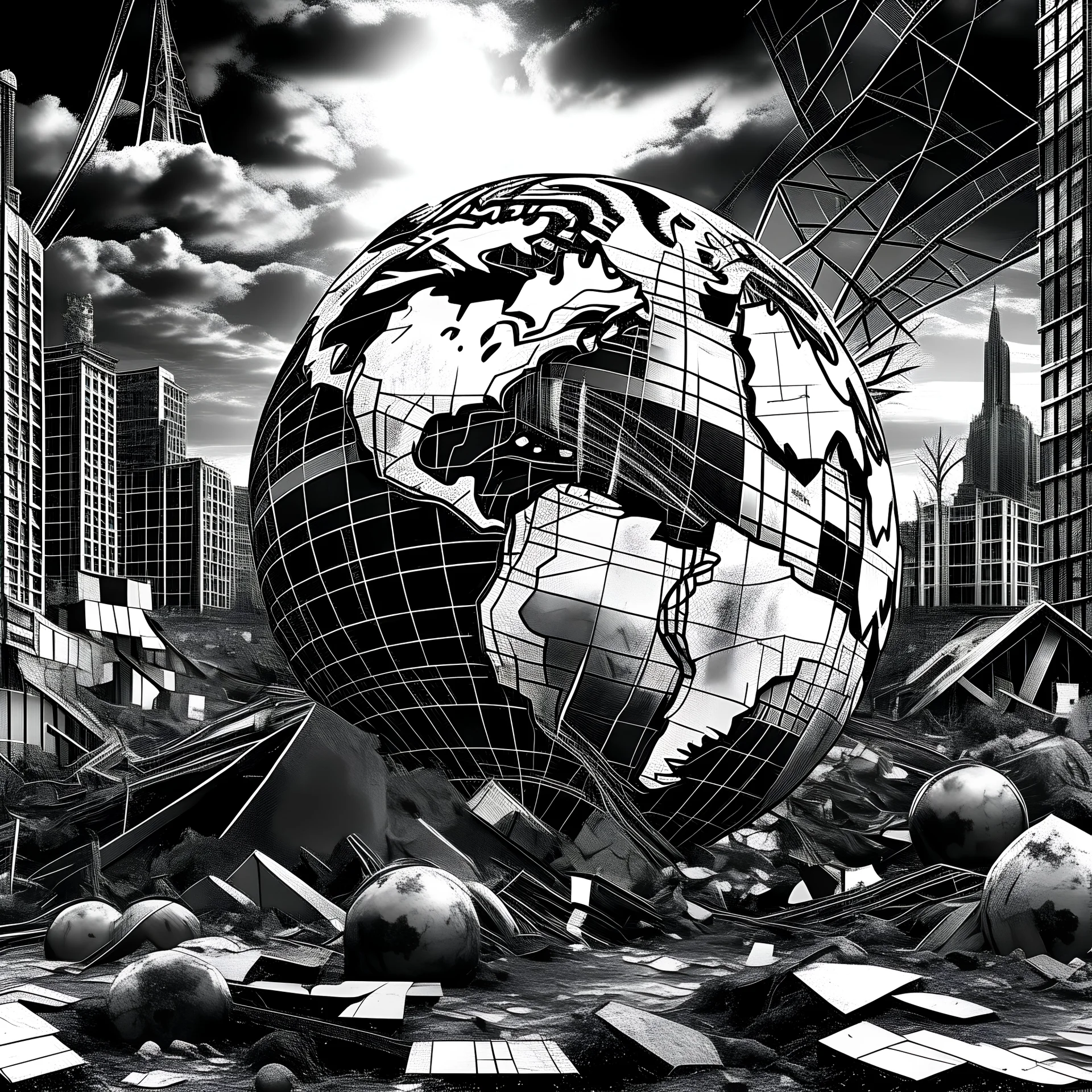 black and white destroyed world