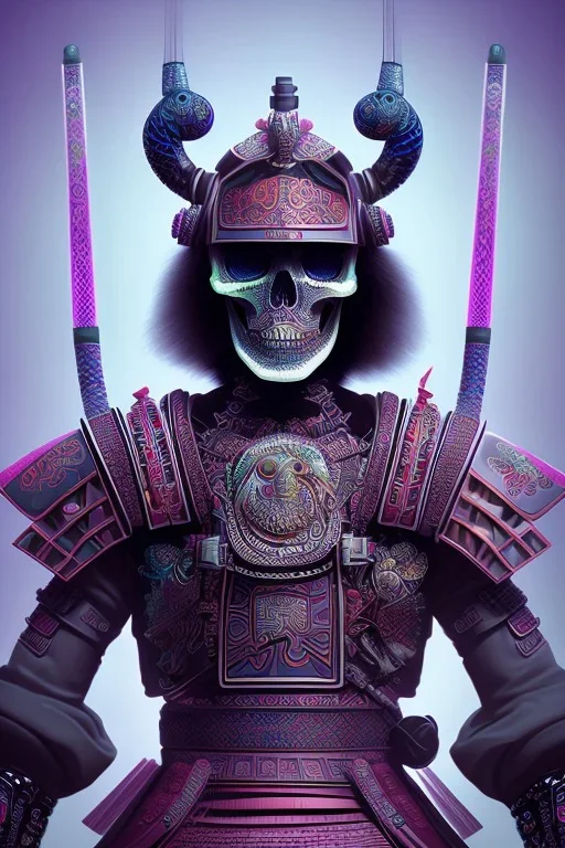 Neon crystal skeleton samurai