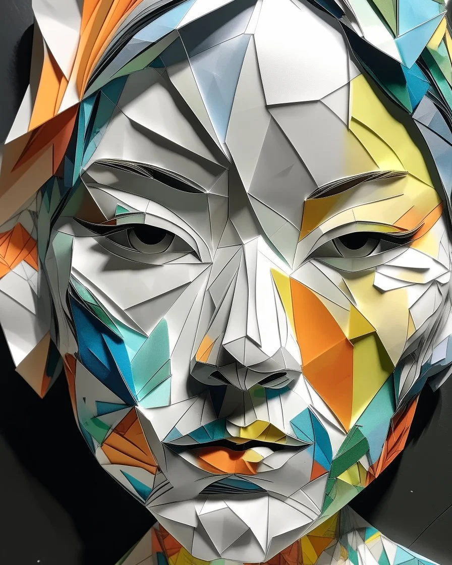 a close up of a person's face made out of paper, inspired by Sandra Chevrier, analytical art, book portrait, asian woman made from origami