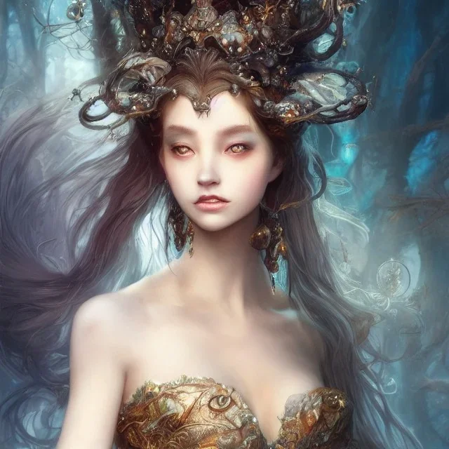 Mouse princess in ball gown, By Huang Guangjian, Karol Bak, Georg Friedrich Kersting, Eugene de Blass, Arthur Rackham. Head and shoulder portrait, perfect body, 16k resolution photorealistic concept art portrait dynamic lighting hyperdetailed intricately detailed Splash art trending on Artstation triadic colors volumetric lighting, Greg Rutkowski