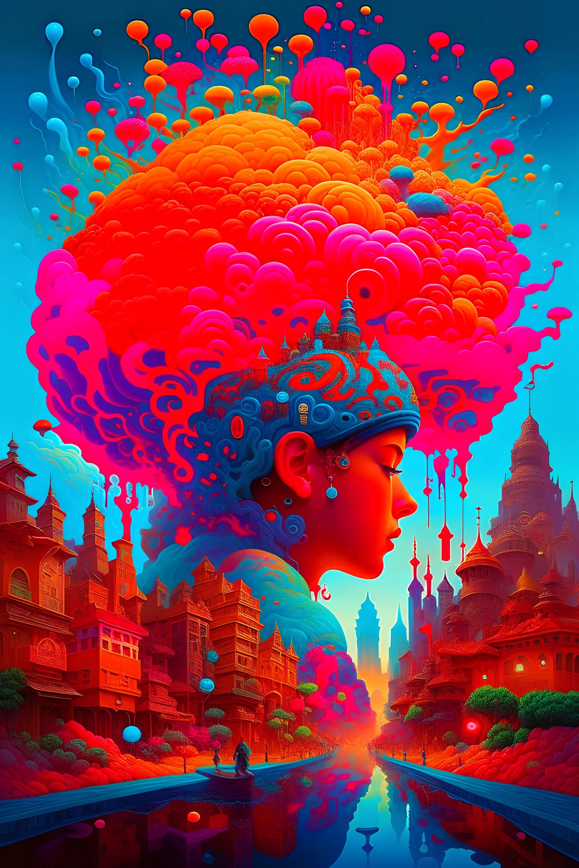 psychedelic Genius thinking deep thoughts, hyperdetailed and highly intricate digital illustration, by Ismail Inceoglu, Gazelli, james jean, Anton Fadeev and Yoshitaka Amano, trending on artstation, vibrant colors, Black ink flow: 8k resolution photorealistic masterpiece: by Aaron Horkey and Jeremy Mann: intricately detailed fluid gouache painting, Oil splash!! Oil stained