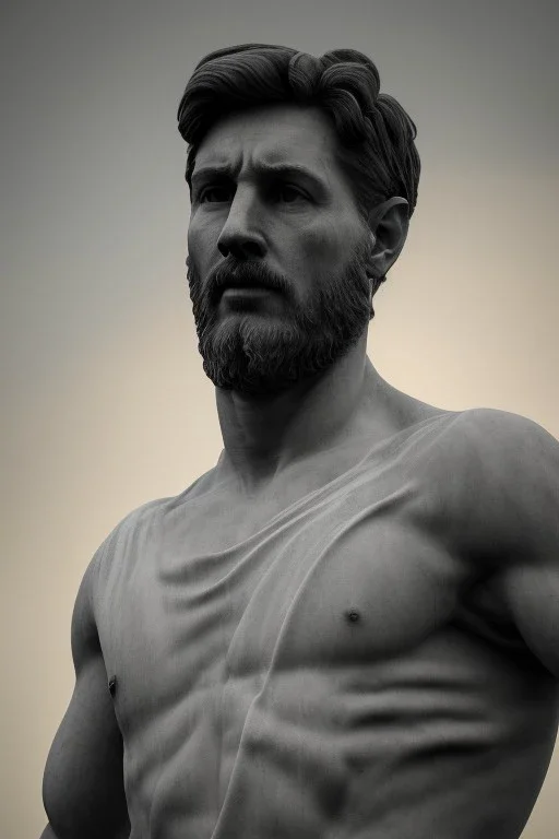 Ultra Realistic image, classical renaissance marble marble sculpture, marble material, Lionel Messi, waist up portrait, epic, celestial, cinematic lighting, God light, god rays, 4k resolution, smooth details, ornate details, soft lighting, unreal engine 5, sky background.