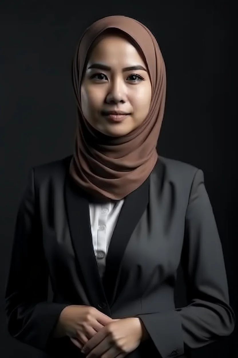 a muslim woman, fair skin, Malay race, standing posture, young executive