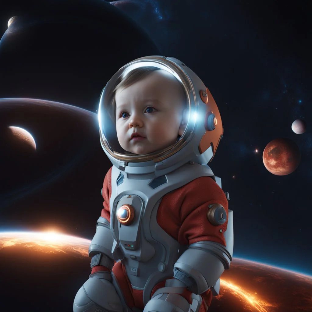 (masterpiece, best quality, 8k, RAW photo, beautiful and aesthetic:1.2), complex detail, Indirect light, photorealistic, full body, Cosmic Baby corp style, Sci-Fi environment