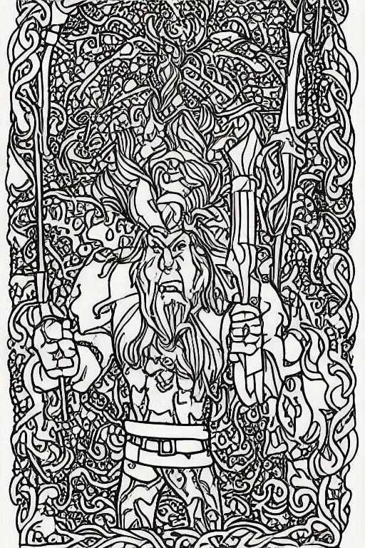 coloring book page of a gigantic troll holding a sword