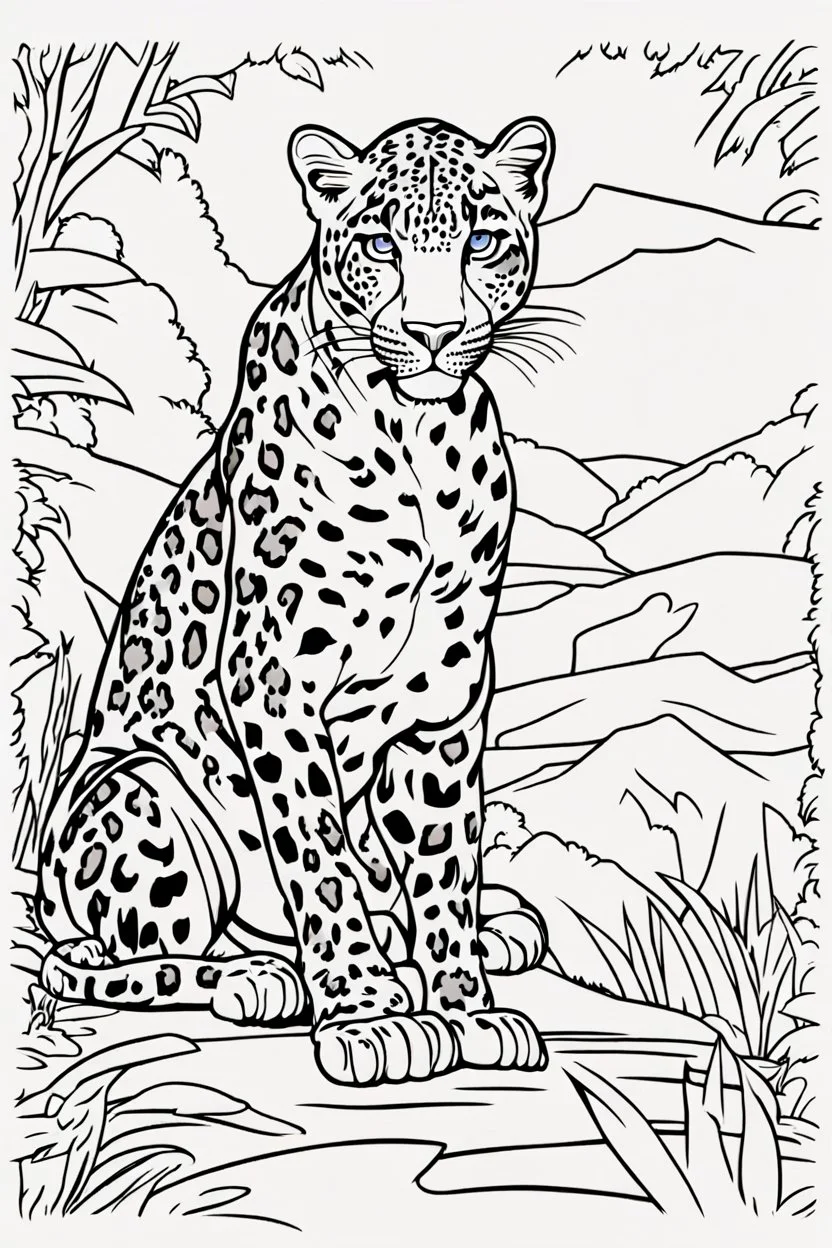 coloring page for kids, LEOPARD, thick outline, low details, no shading, no color