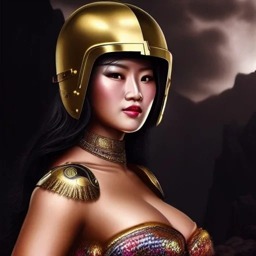 Ultra detailed fullbody Portrait in oil on canvas of busty female Huns warrior with armor,helmet,extremely detailed digital painting,ultrarealistic skin,intense stare, extremely detailed face, crystal clear eyes, mystical colors ,perfectly centered image, perfect composition, rim light, beautiful lighting,masterpiece ,8k, stunning scene, raytracing, anatomically correct, in the style of Simon Bisley and Ohrai Noriyoshi and robert e howard and Steve Jung and Wizyakuza and uncannyknack.