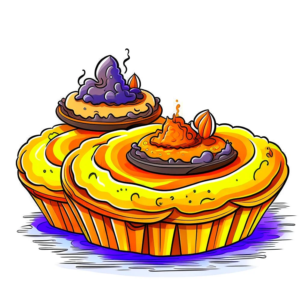 Cartoon illustration for children: muddy volcano pies, white background