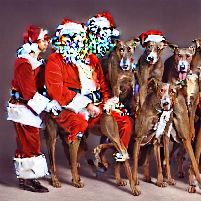 mdjrny-v4 Santa Clause's sleigh pulled by greyhounds, photograph, Santa is African