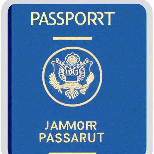 full view of a flattened vector image icon of an passport card with photo, blue color palette, transparent background.